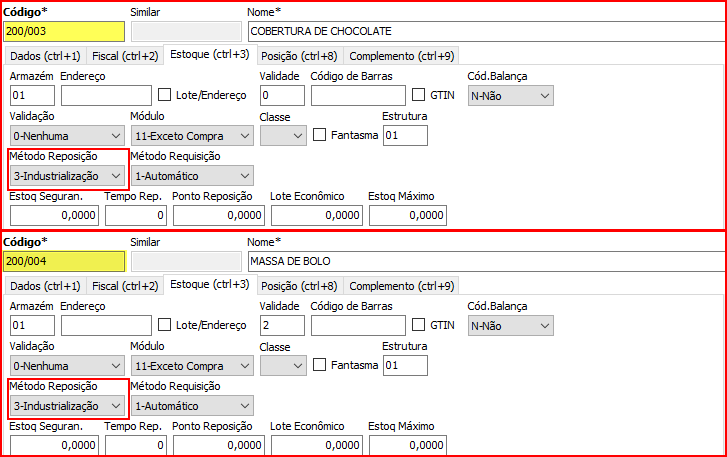 Sinalizando Metodo de Reposição.