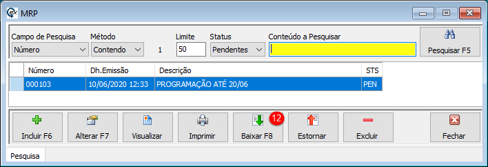 Baixando a programação do MRP.