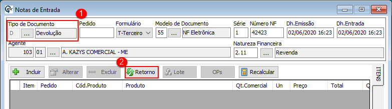 Nota de Entrada de Devolução de Venda.